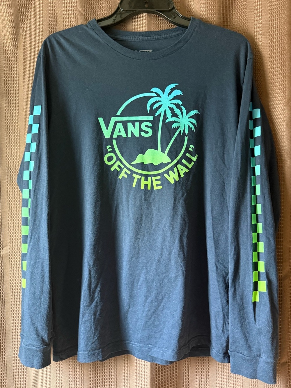 Vans "Off The Wall" Palm Tree Long Sleeve Graphic Tee Navy Blue Size XL/14+